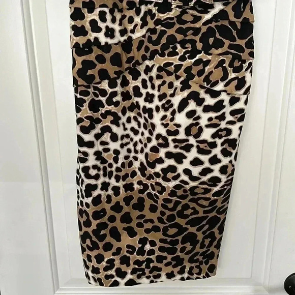 Cache Leopard Animal Print Rushed Sleeveless Sheath Dress Belted Sz 2 - Picture 3 of 9